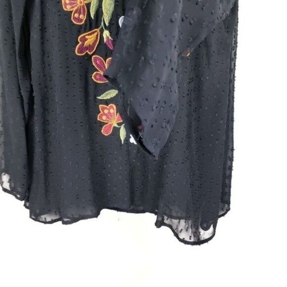 ZARA Sheer Plumetis Blouse with Embroidery – Black Top, Size S - Picture 5 of 8